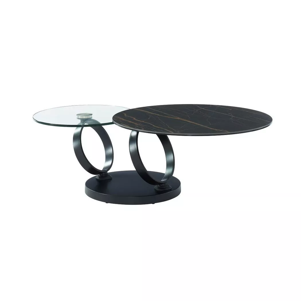 Vente-unique - Table basse avec plateaux pivotants JOLINE Céramique verre trempé Effet marbre, One Size, Transparent