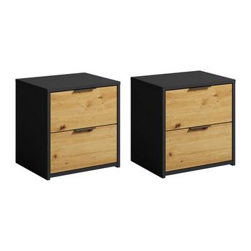 Lot de 2 tables de chevet avec 2 tiroirs - Noir et naturel - TUNALO