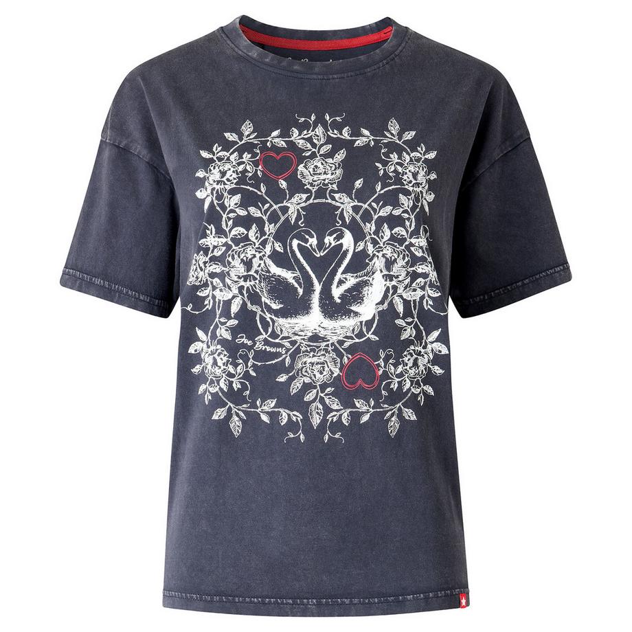 Joe Browns Kurzarm T-Shirt mit Acid Wash und Schwanenprint  