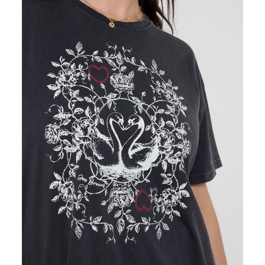 Joe Browns Kurzarm T-Shirt mit Acid Wash und Schwanenprint  