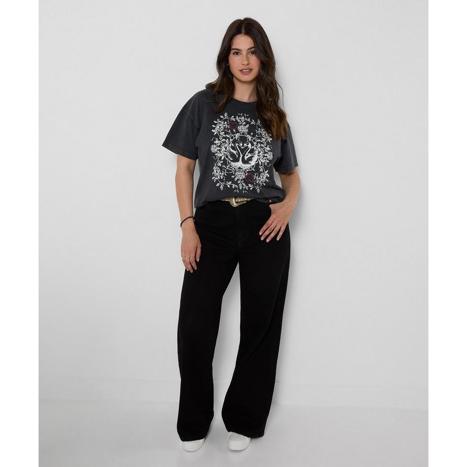 Joe Browns Kurzarm T-Shirt mit Acid Wash und Schwanenprint  