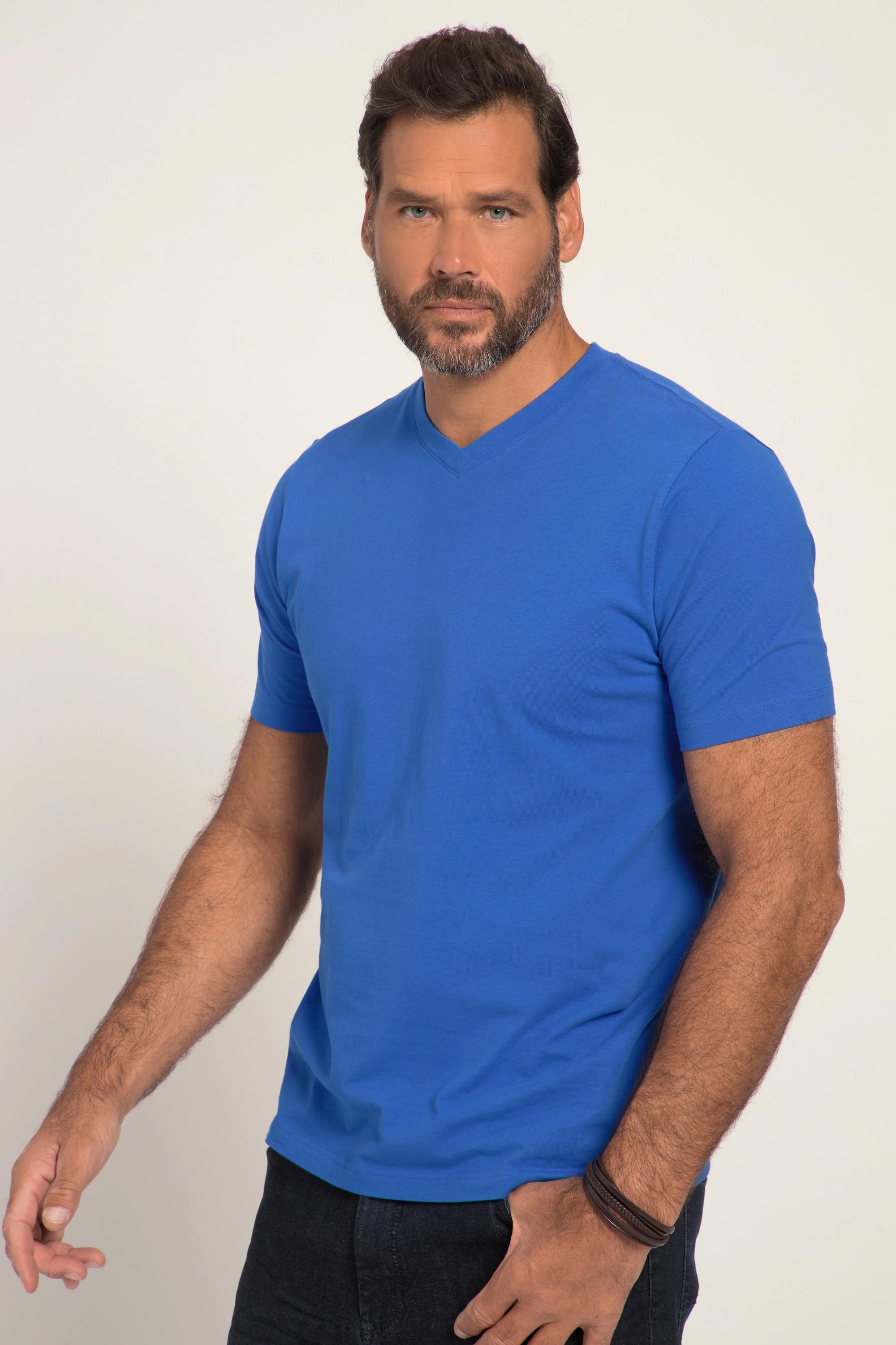 JP1880  T-shirt basic con scollo a V blu forte 