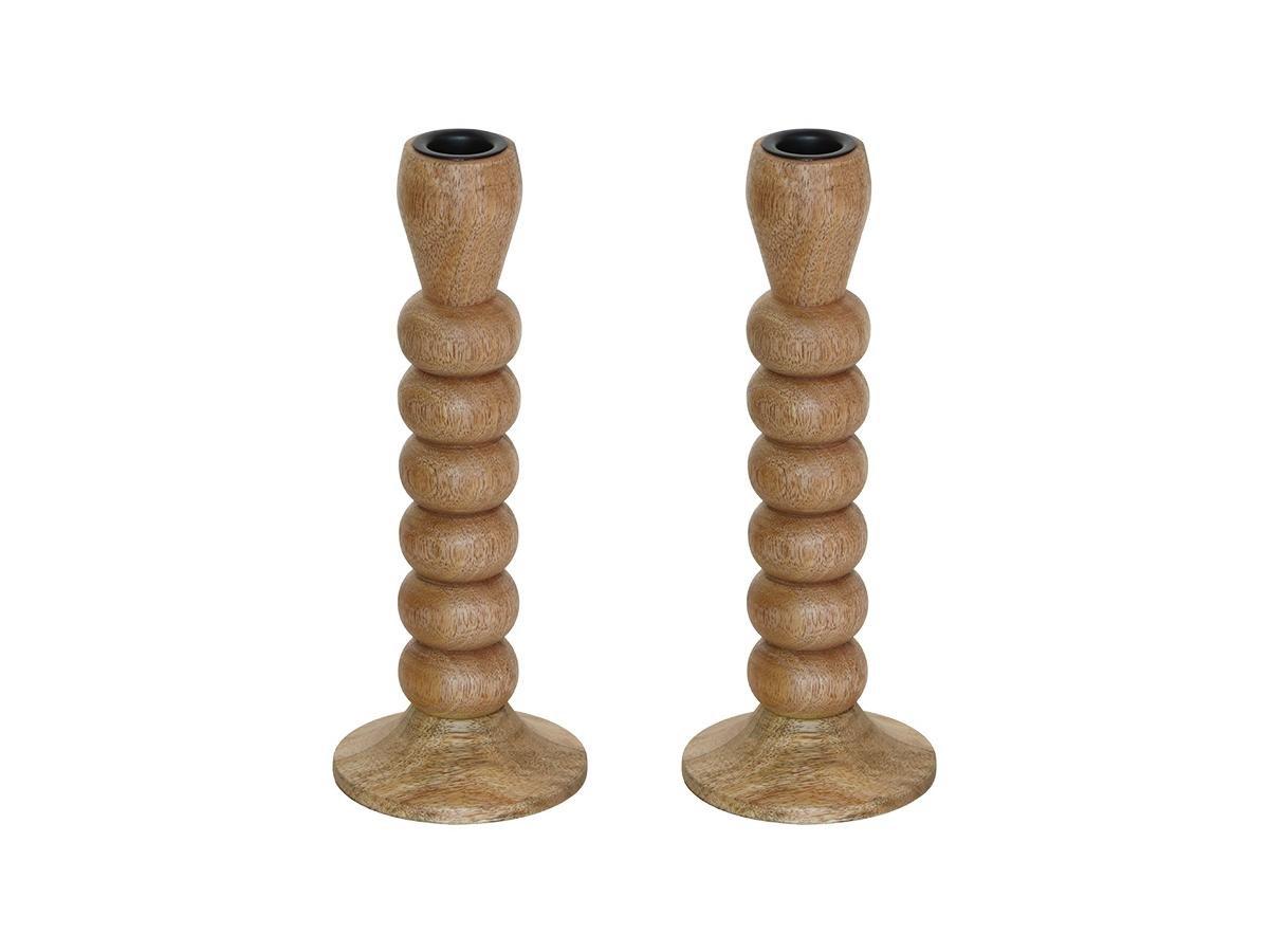Image of Kerzenhalter 2er-set - Mangoholz - H 23 Cm - Holzfarben - Fainin Unisex Beige ONE SIZE