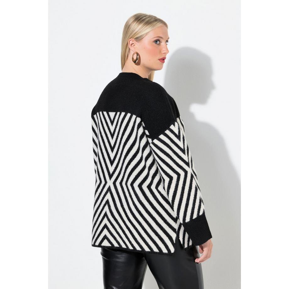 Ulla Popken Pullover grafisches Muster Stehkragen Langarm  