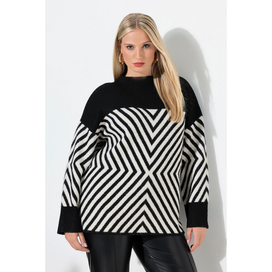 Ulla Popken Pullover grafisches Muster Stehkragen Langarm  