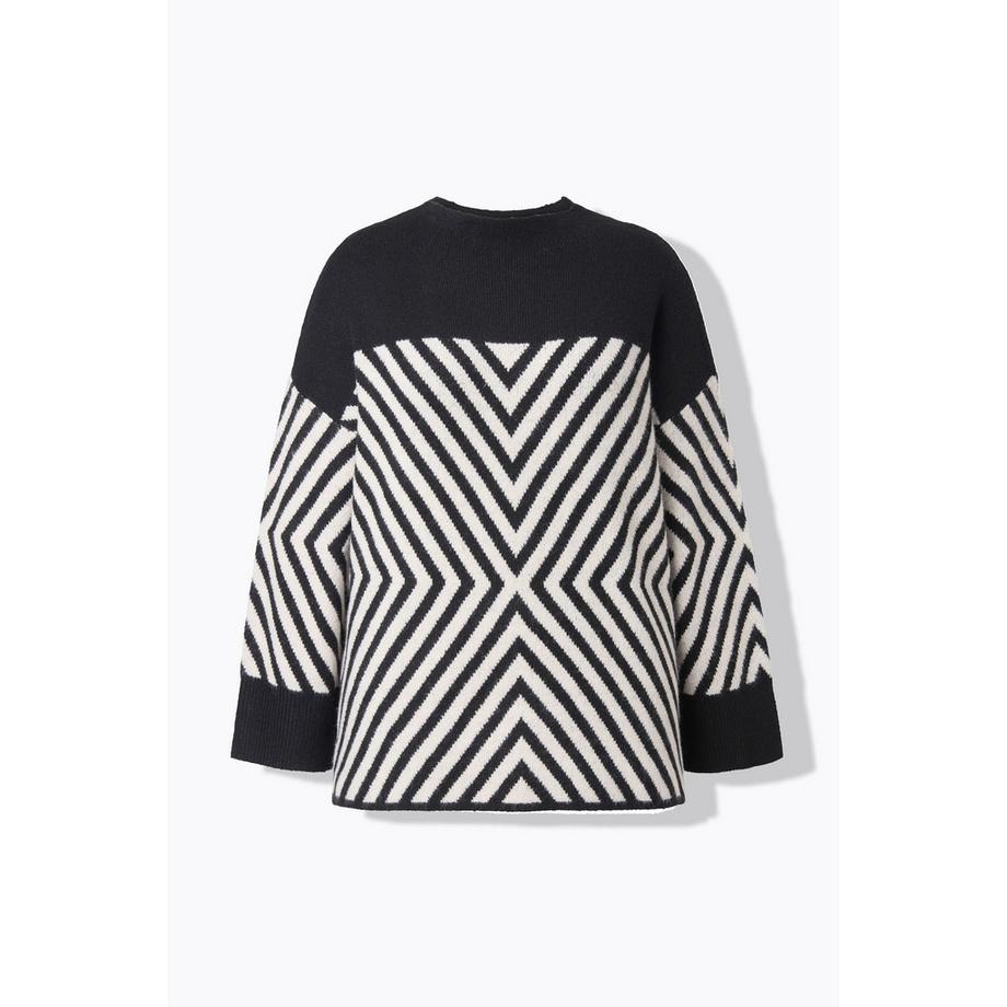 Ulla Popken Pullover grafisches Muster Stehkragen Langarm  