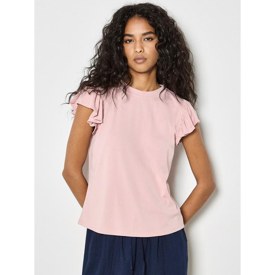 Jersey-Strick-Rüschen-T-Shirt