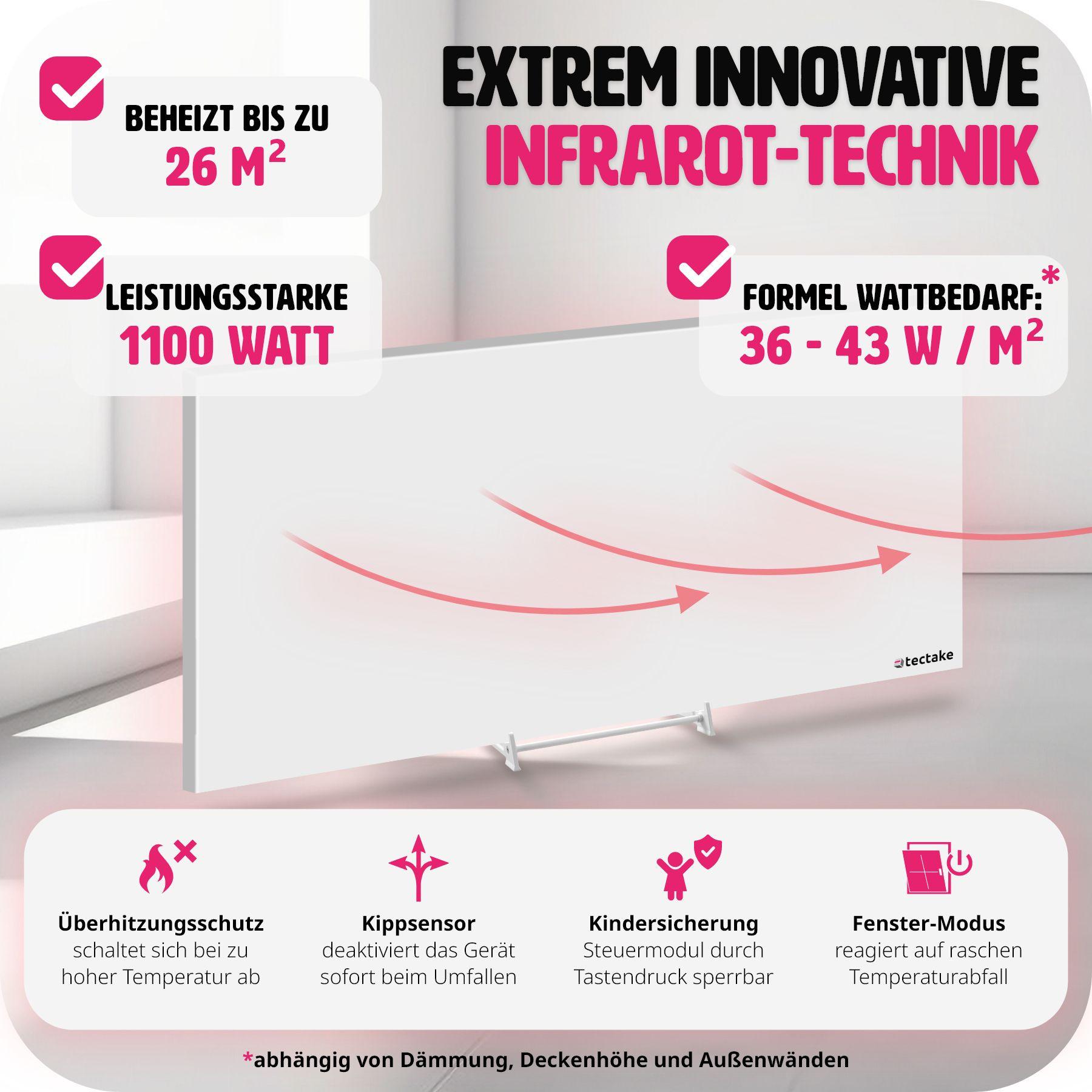 Tectake Infrarotheizung mit Thermostat und Kippschutz  