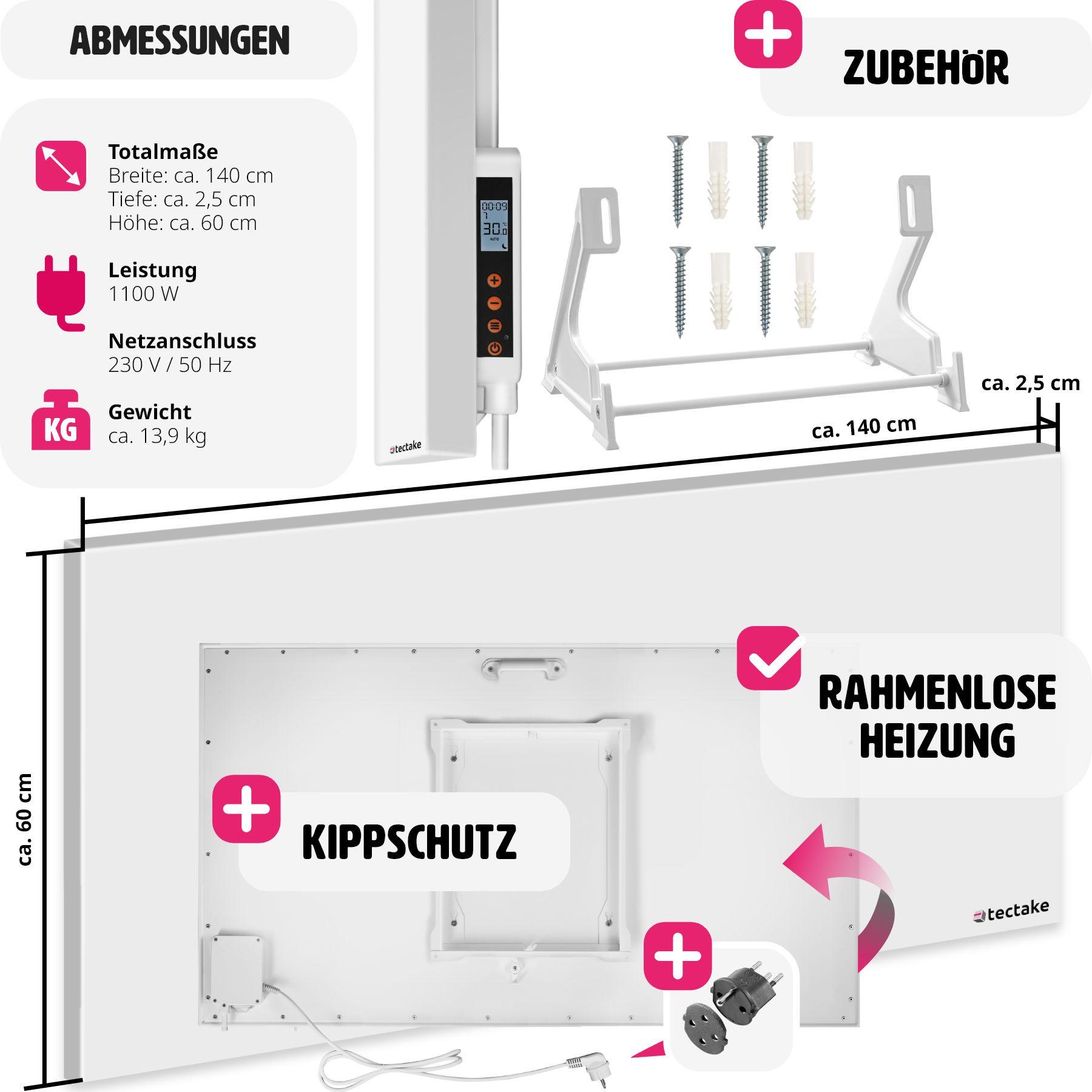 Tectake Infrarotheizung mit Thermostat und Kippschutz  