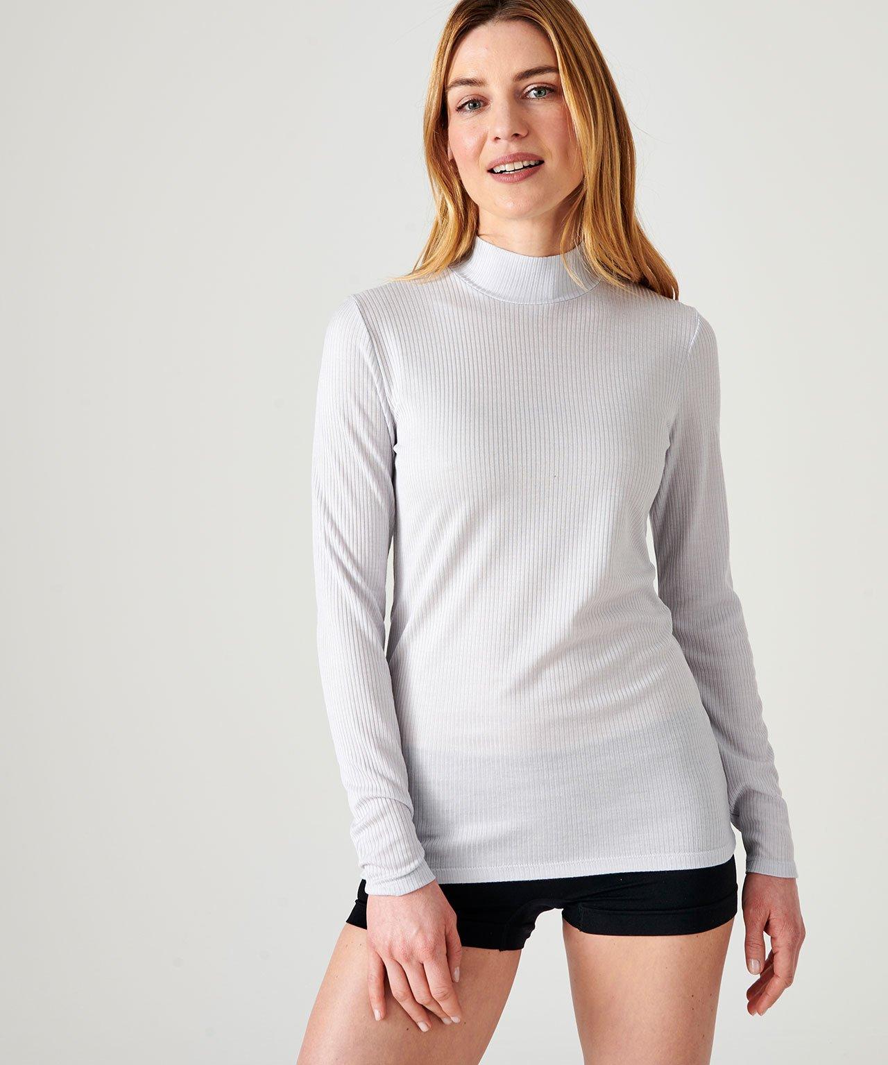 Image of Unterziehpullover Aus Thermolactyl-rippstrick Und Seide Mit Stehkragen. Damen Grau 34/36