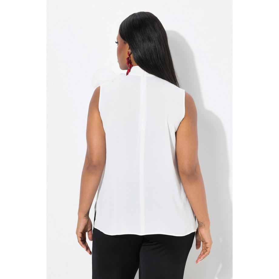 Ulla Popken Blouse sans manches en Crêpe avec Nœud Col Montant  