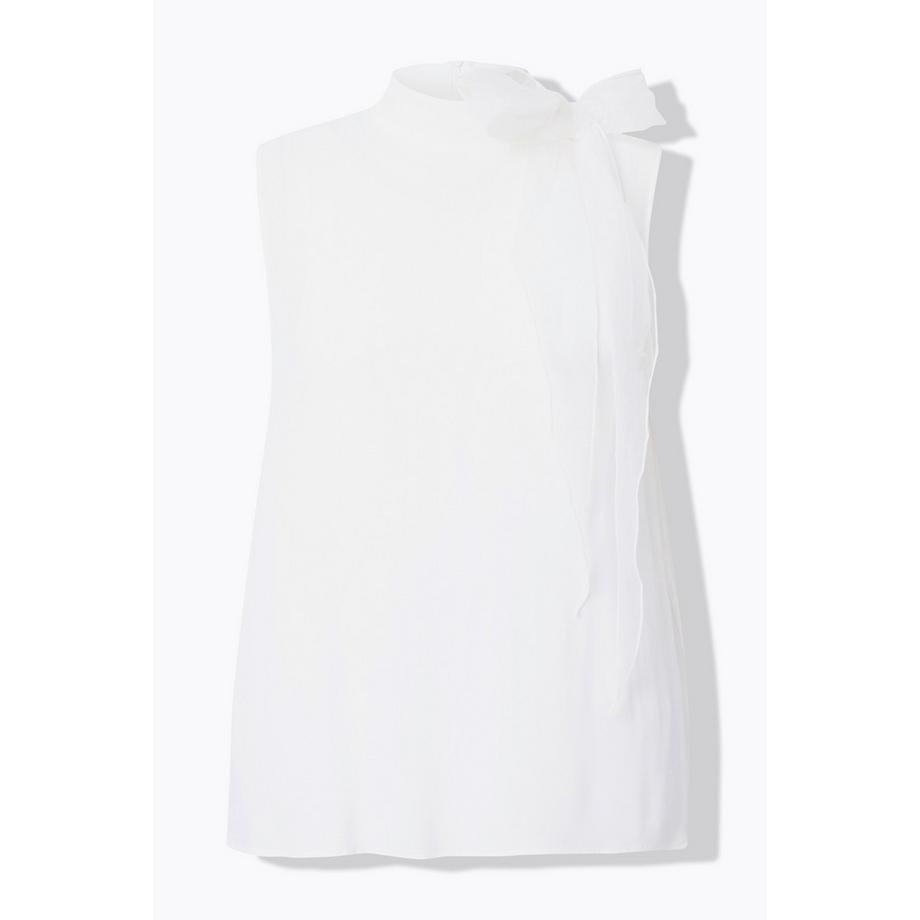Ulla Popken Blouse sans manches en Crêpe avec Nœud Col Montant  