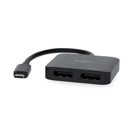 Nedis  Adaptateur USB-C™ | USB 3.2 Génération 1 | USB-C™ Mâle | 2x Displayport femelle | 4K à 60 Hz | 0,20 m | Rond | Nickelé | PVC | Noir | Boîte 