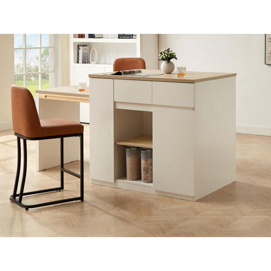 Vente-unique  Ilot central de cuisine avec rangements en MDF - Blanc et Naturel - BELAZA 