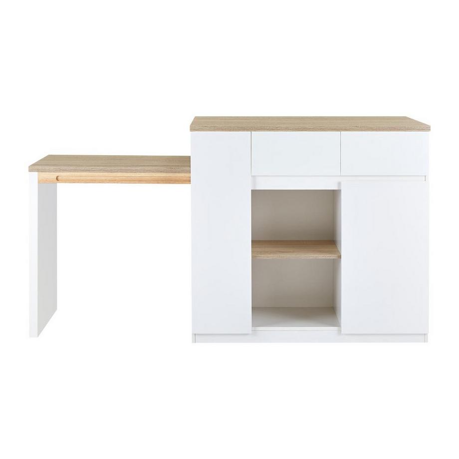 Vente-unique  Ilot central de cuisine avec rangements en MDF - Blanc et Naturel - BELAZA 