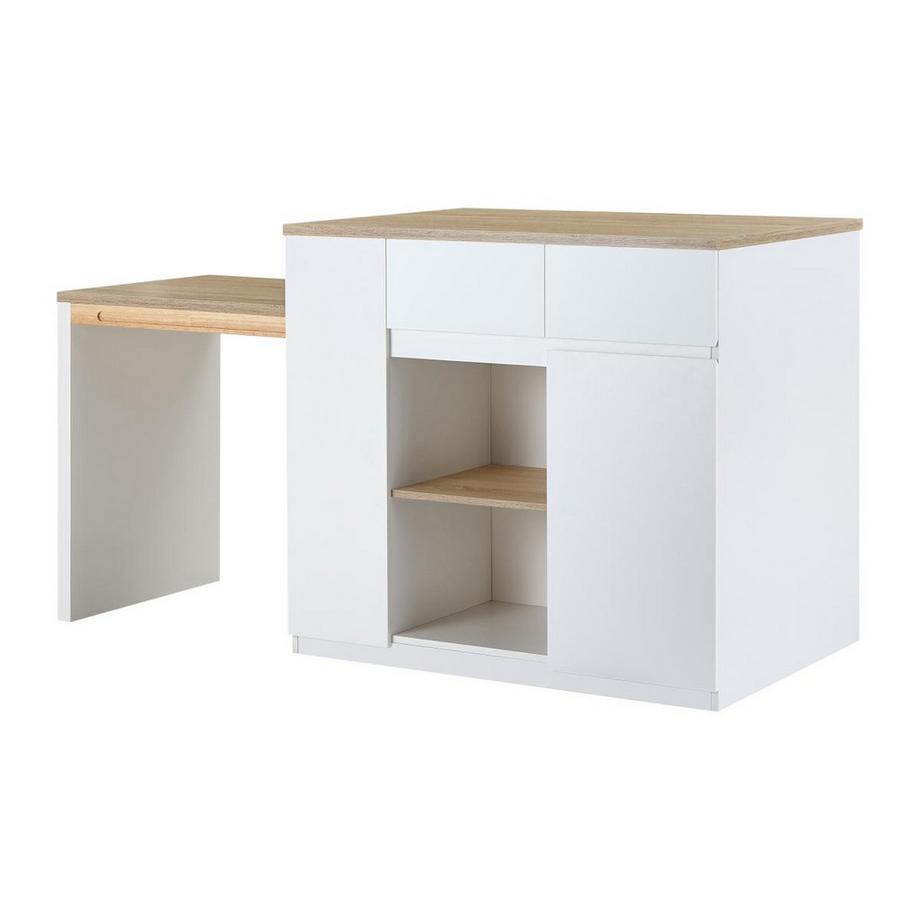 Vente-unique  Ilot central de cuisine avec rangements en MDF - Blanc et Naturel - BELAZA 