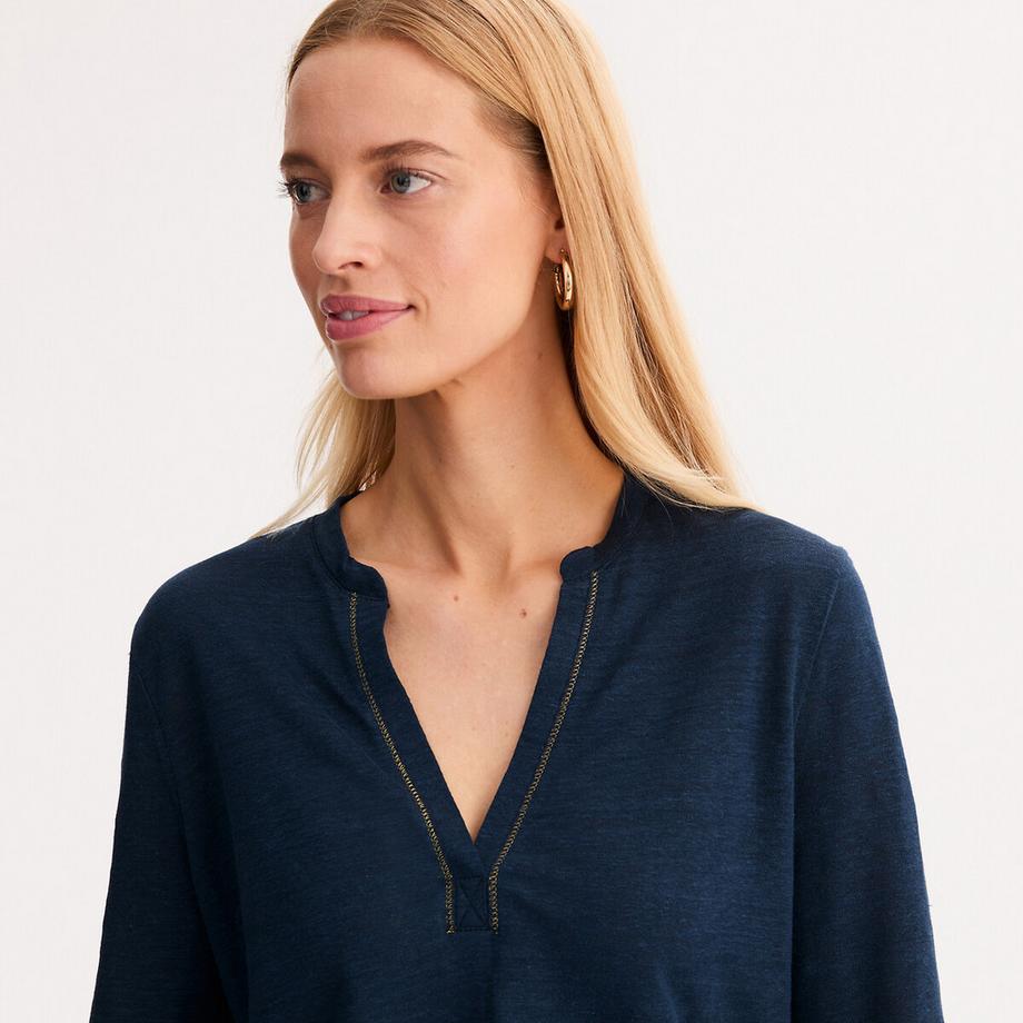 La Redoute Collections T-shirt Col Rond Patte de Boutonnage  