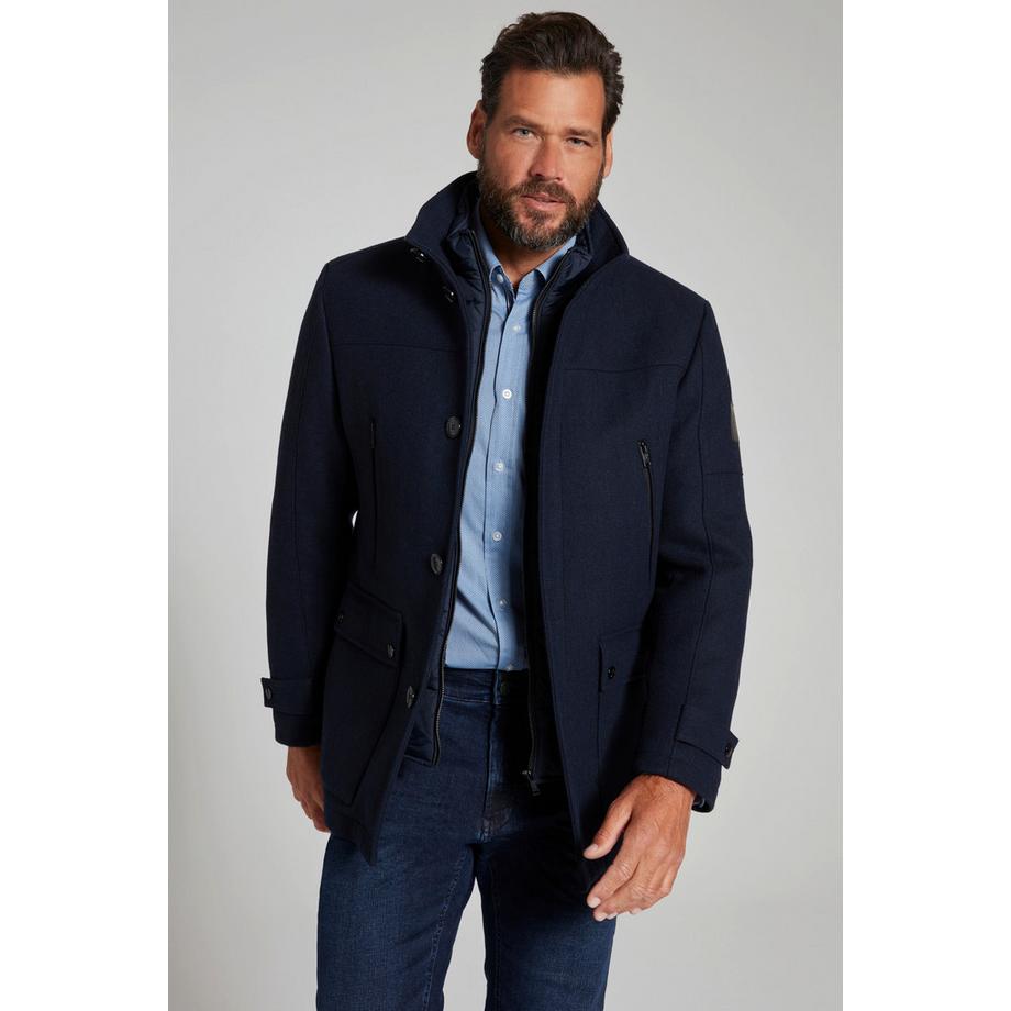 JP1880 Giacca Misto Lana Idrorepellente Inserto Spina di Pesce Collo Alto  