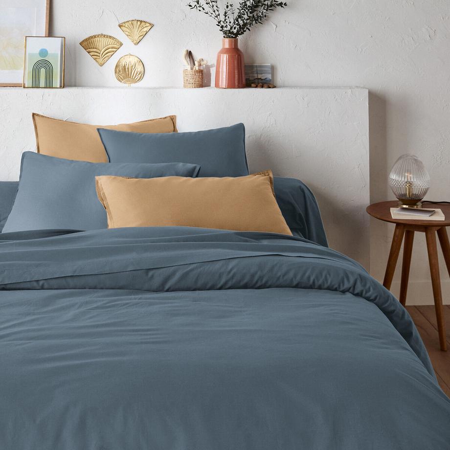 Housse de couette unie en coton lavé