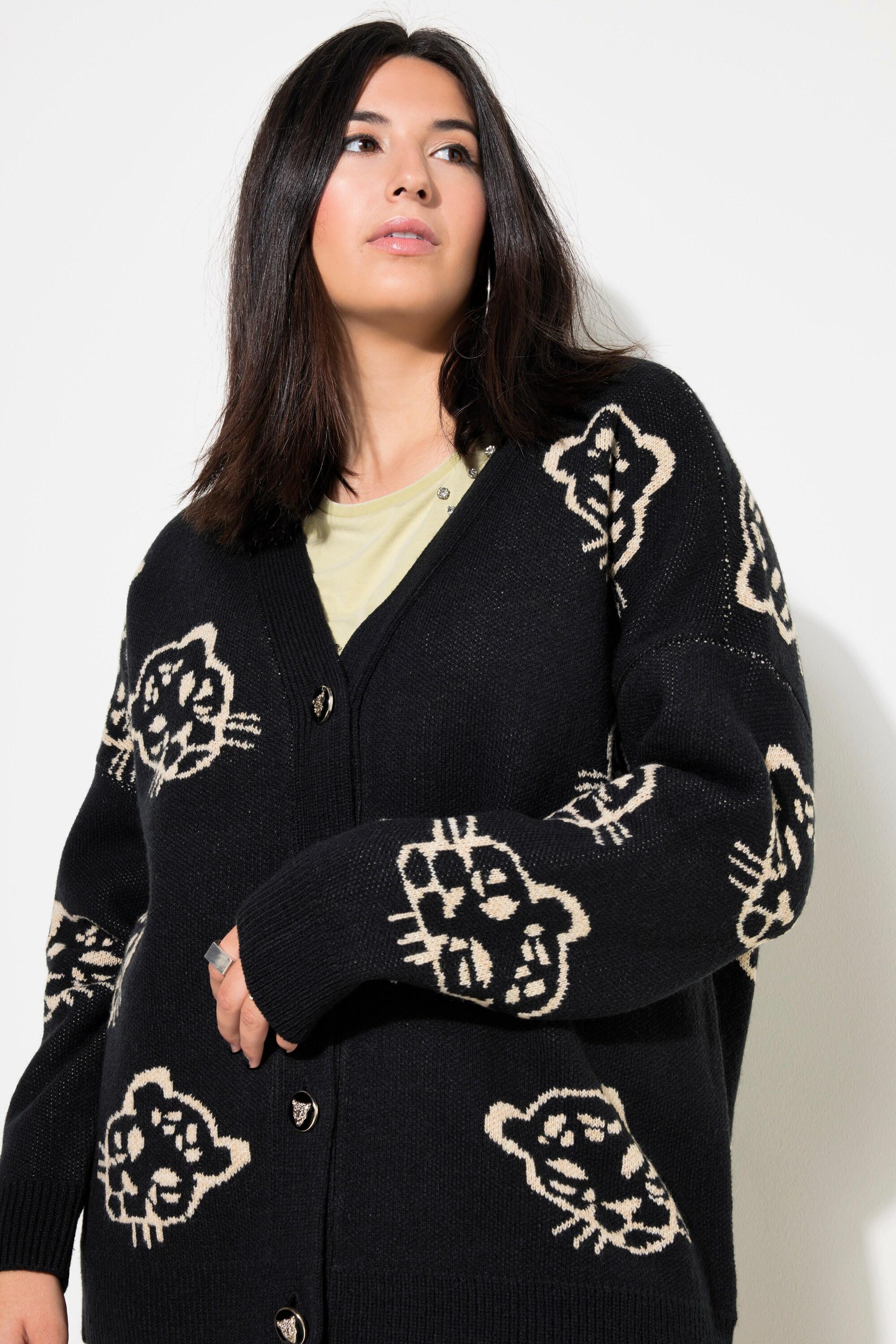 Studio Untold  Strickjacke, oversized, Leo-Köpfe 