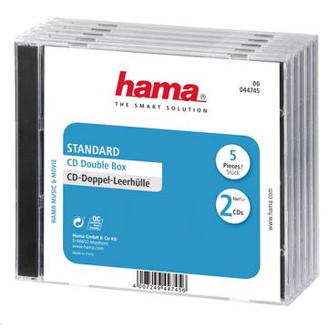 CD-Doppel-Leerhülle Standard, 5er-Pack, Transparent/Schwarz