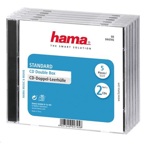 hama  CD-Doppel-Leerhülle Standard, 5er-Pack, Transparent/Schwarz 