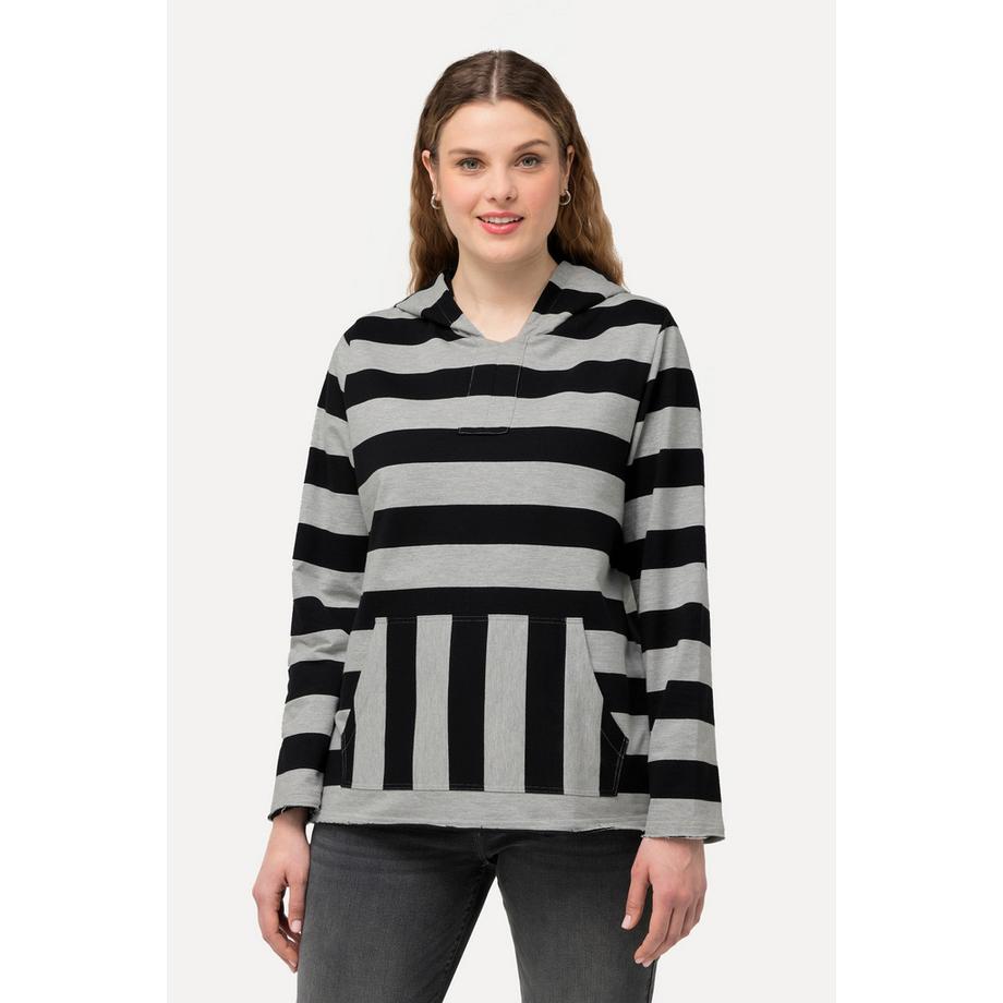 Ulla Popken Felpa con cappuccio a righe maniche lunghe con tasca a marsupio  