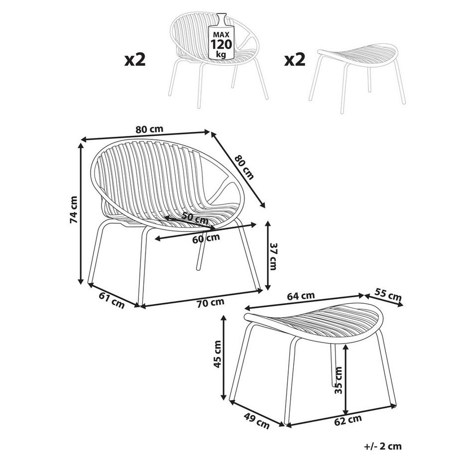 Beliani Gartenstuhl 2er Set aus Kunststoff  CASPERIA  