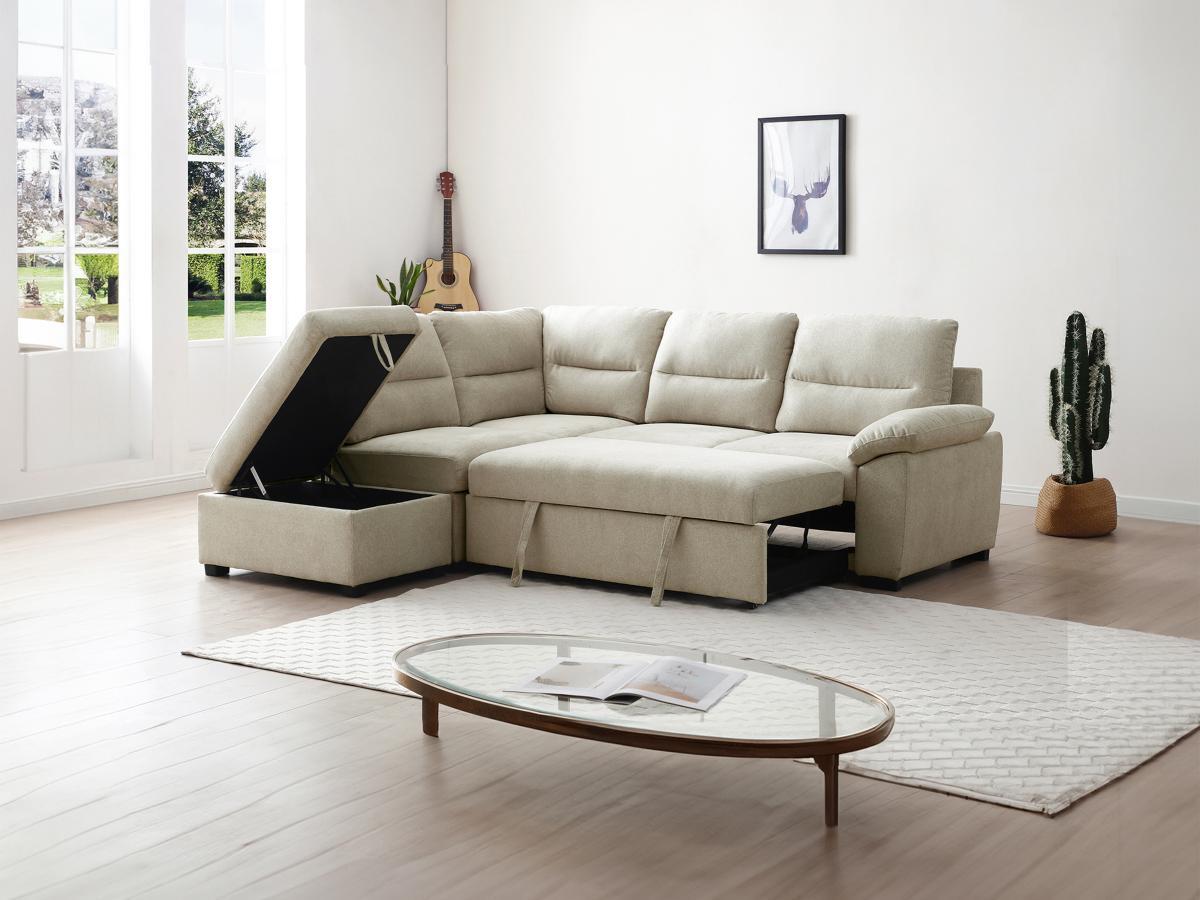 Vente-unique Ecksofa mit Schlaffunktion - Ecke links - Stoff - Beige - TOLMINA  