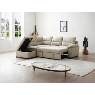 Vente-unique Ecksofa mit Schlaffunktion - Ecke links - Stoff - Beige - TOLMINA  