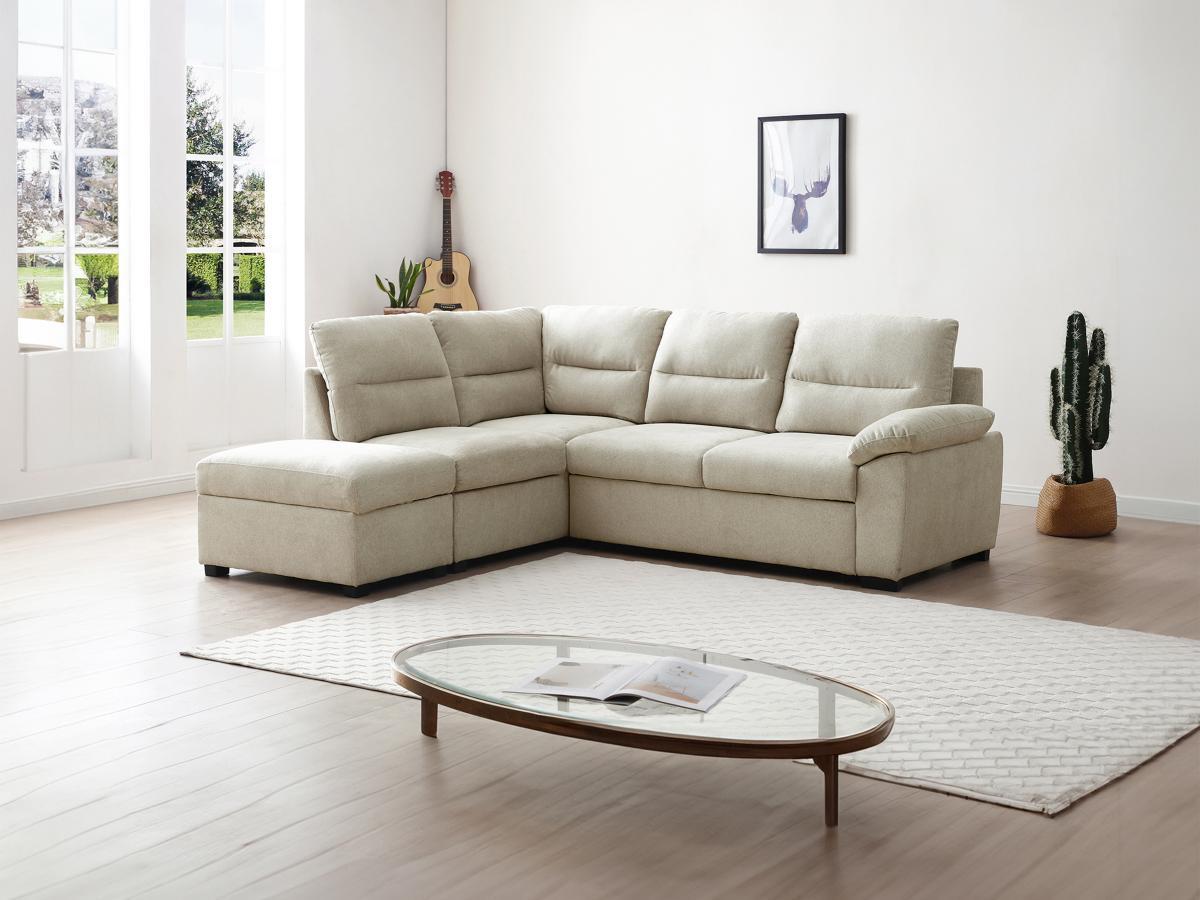 Vente-unique Ecksofa mit Schlaffunktion - Ecke links - Stoff - Beige - TOLMINA  