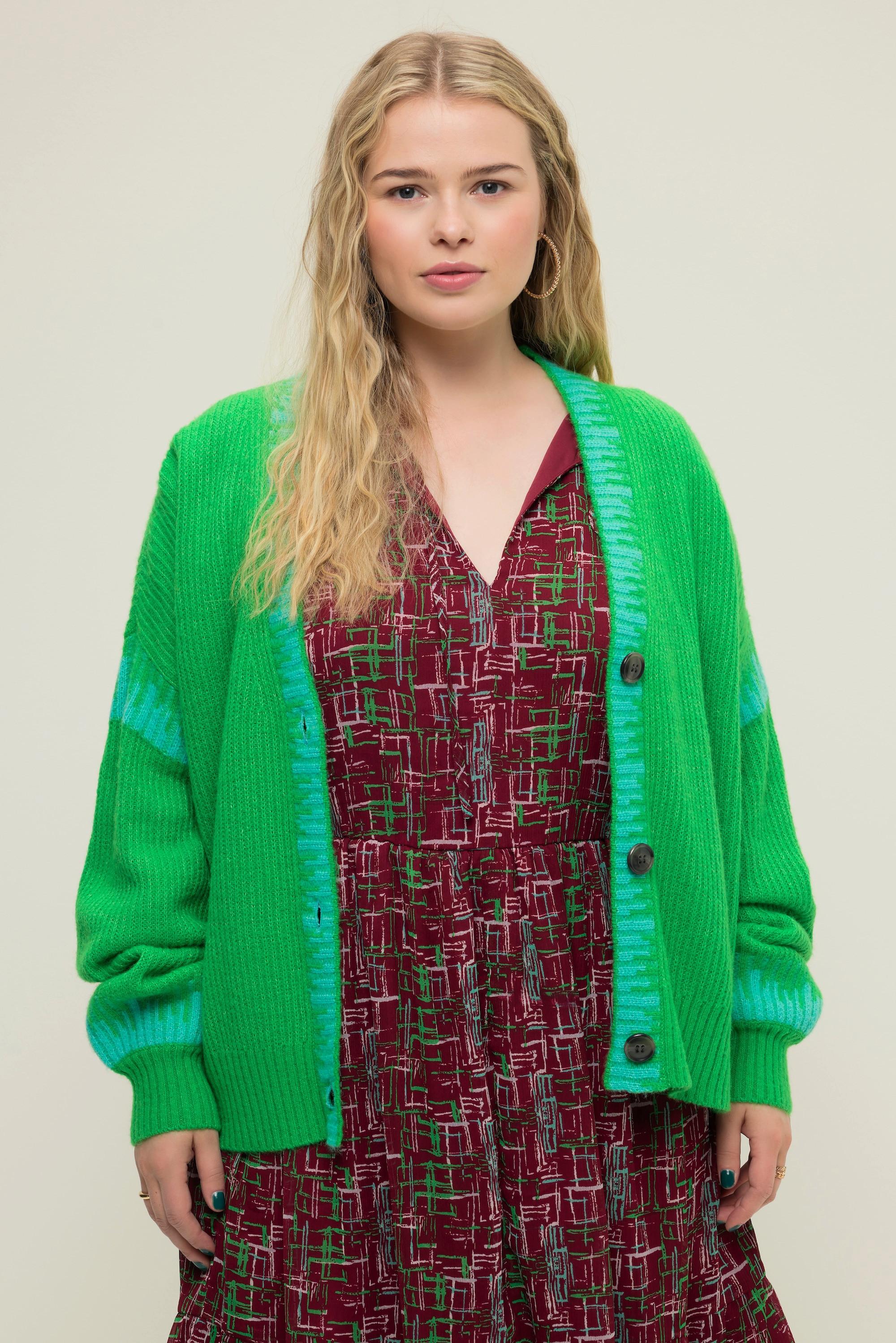 Studio Untold  Cardigan, oversized, accents colorés, col V, manches longues ballon 