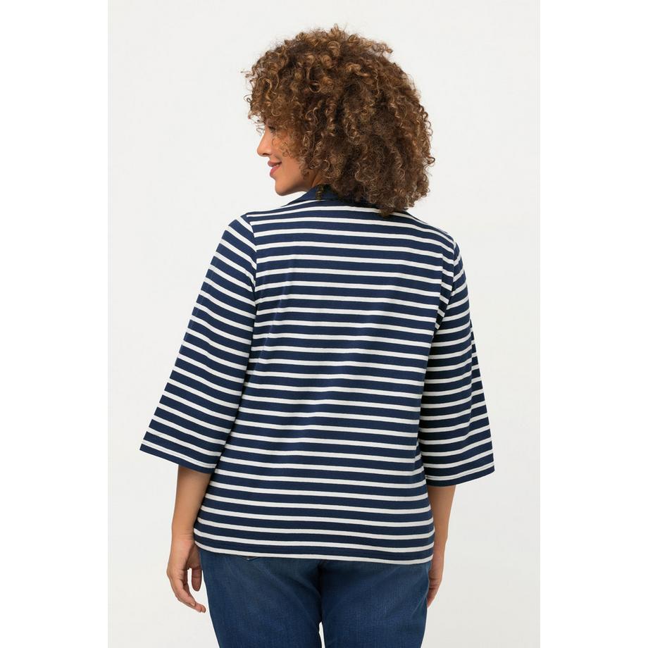 Ulla Popken Polo Righe Scollo V Maniche 3/4  