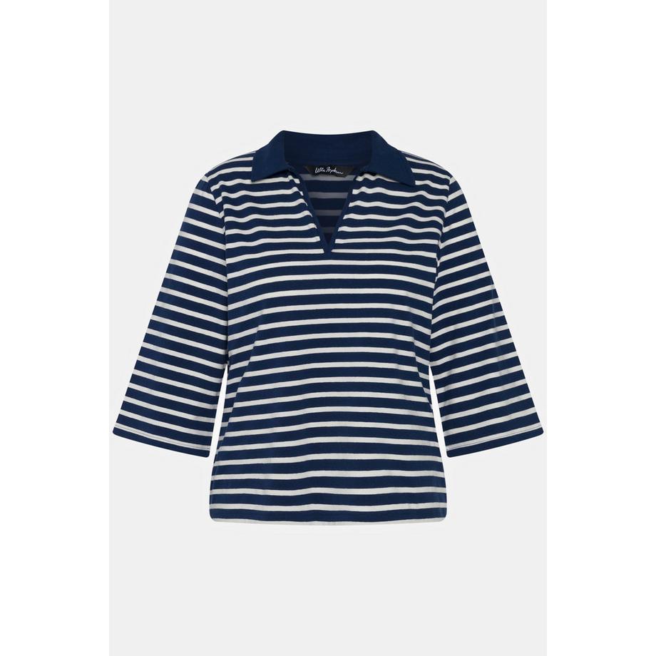 Ulla Popken Polo Righe Scollo V Maniche 3/4  