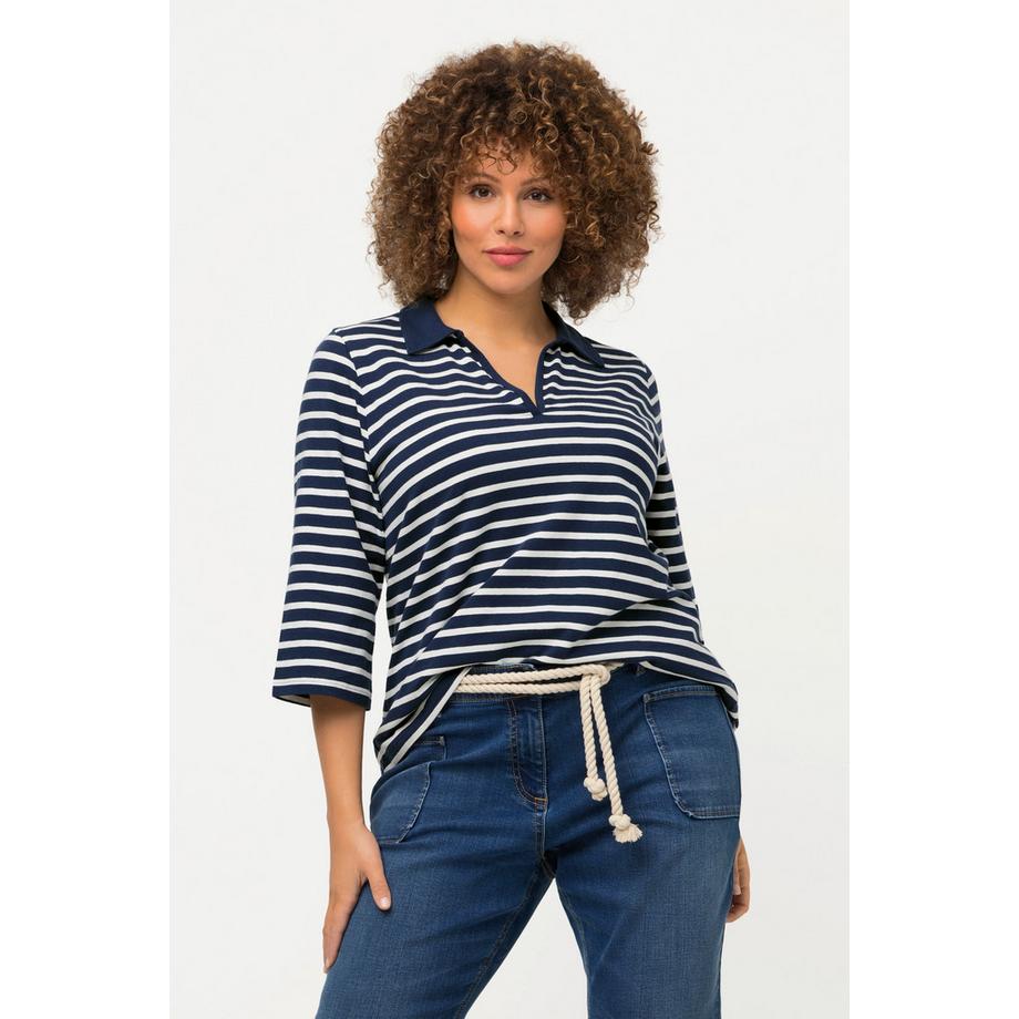 Ulla Popken Polo Righe Scollo V Maniche 3/4  