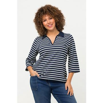 Maglia polo con righe, scollo a V e maniche a 3/4