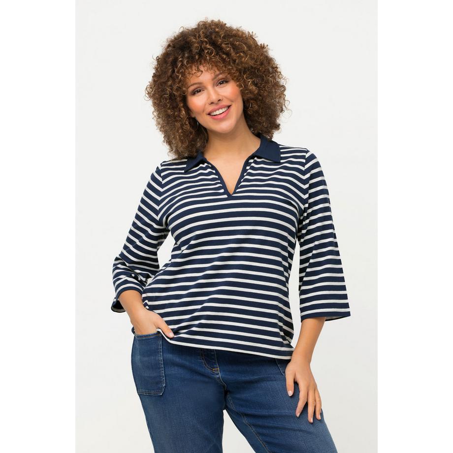 Ulla Popken Polo Righe Scollo V Maniche 3/4  