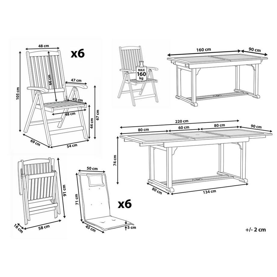 Beliani Salle à manger de jardin avec chaises en Acacia  AMANTEA PREMIUM  
