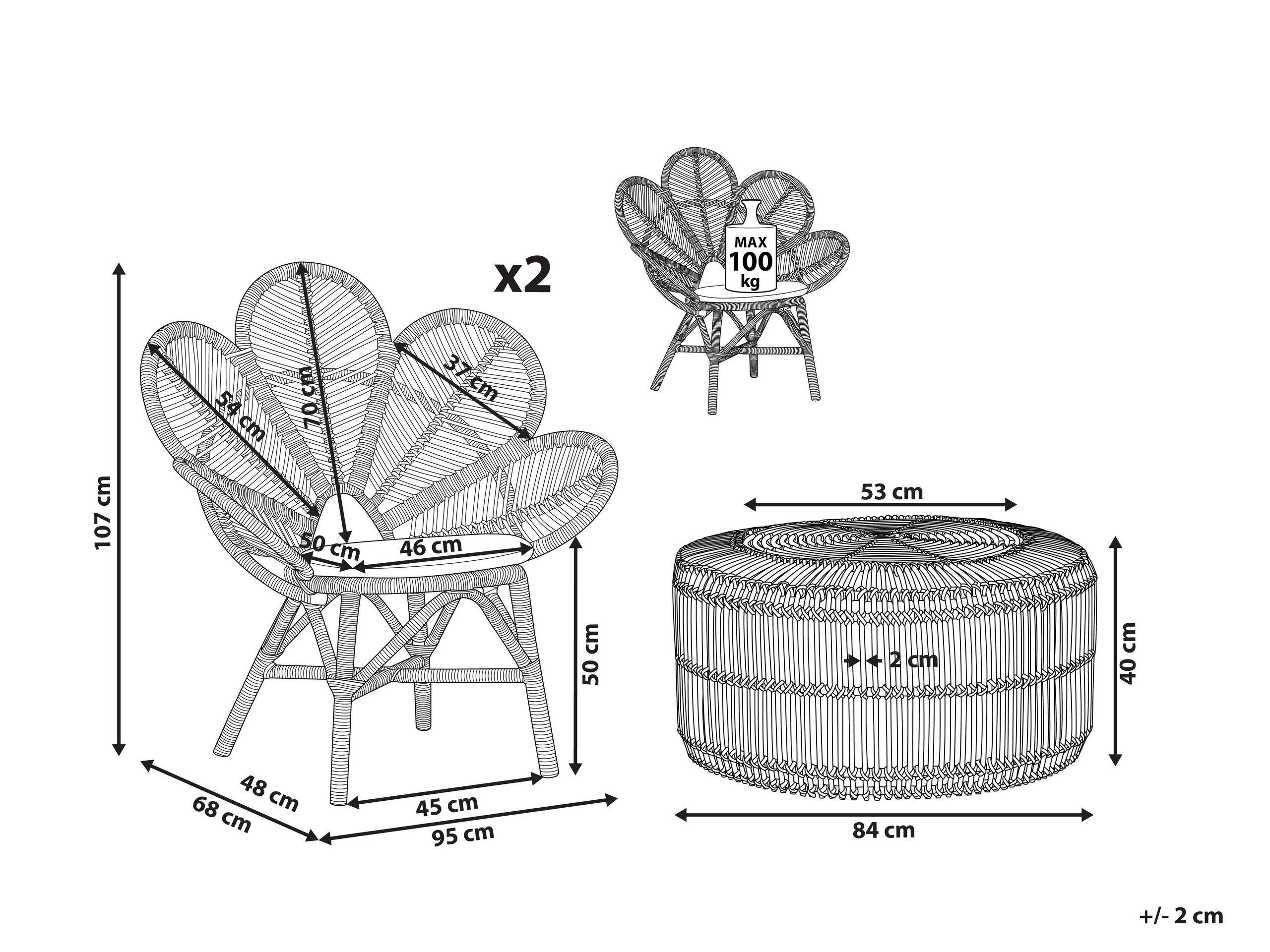 Beliani Ensemble pour bistro en Rotin Boho FLORENTINE / LIMNI  