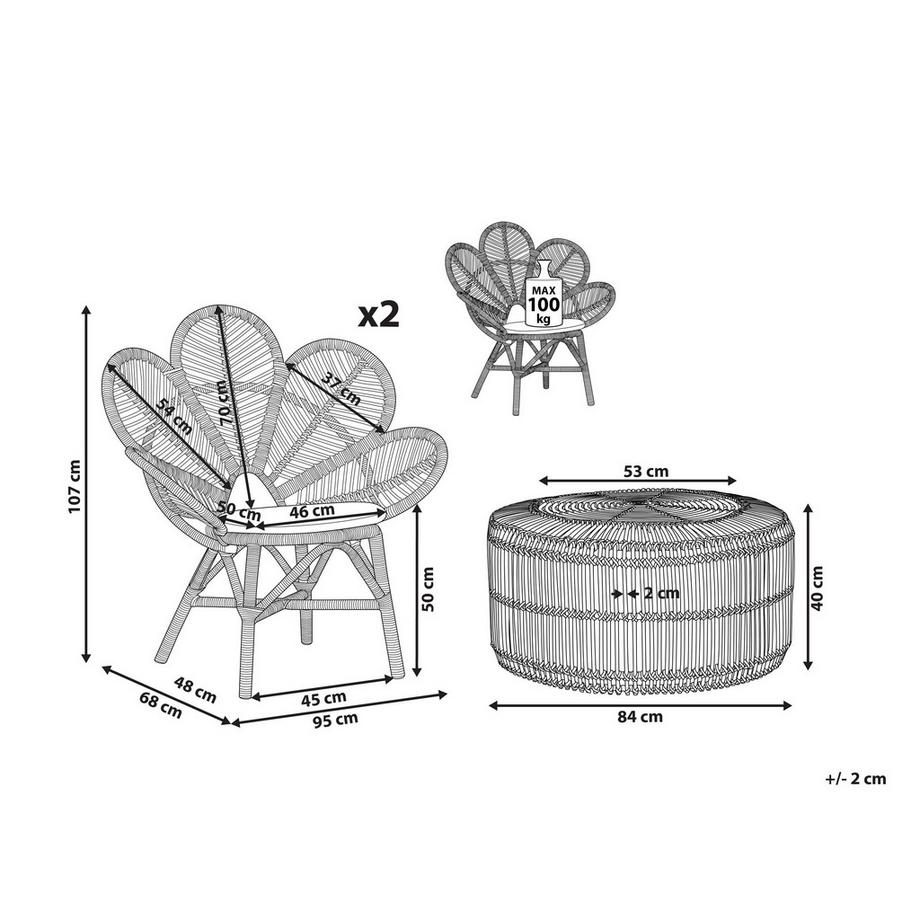 Beliani Set bistrot en Rattan Boho FLORENTINE / LIMNI  