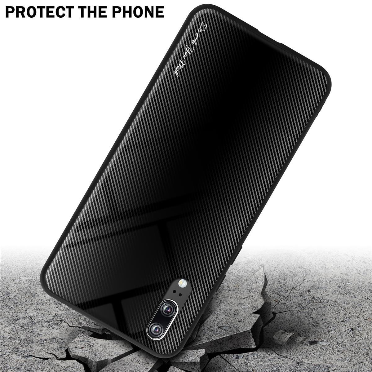 Cadorabo  Housse compatible avec Huawei P20 - Aspect rayé - Coque de protection en silicone TPU et dos en verre trempé 