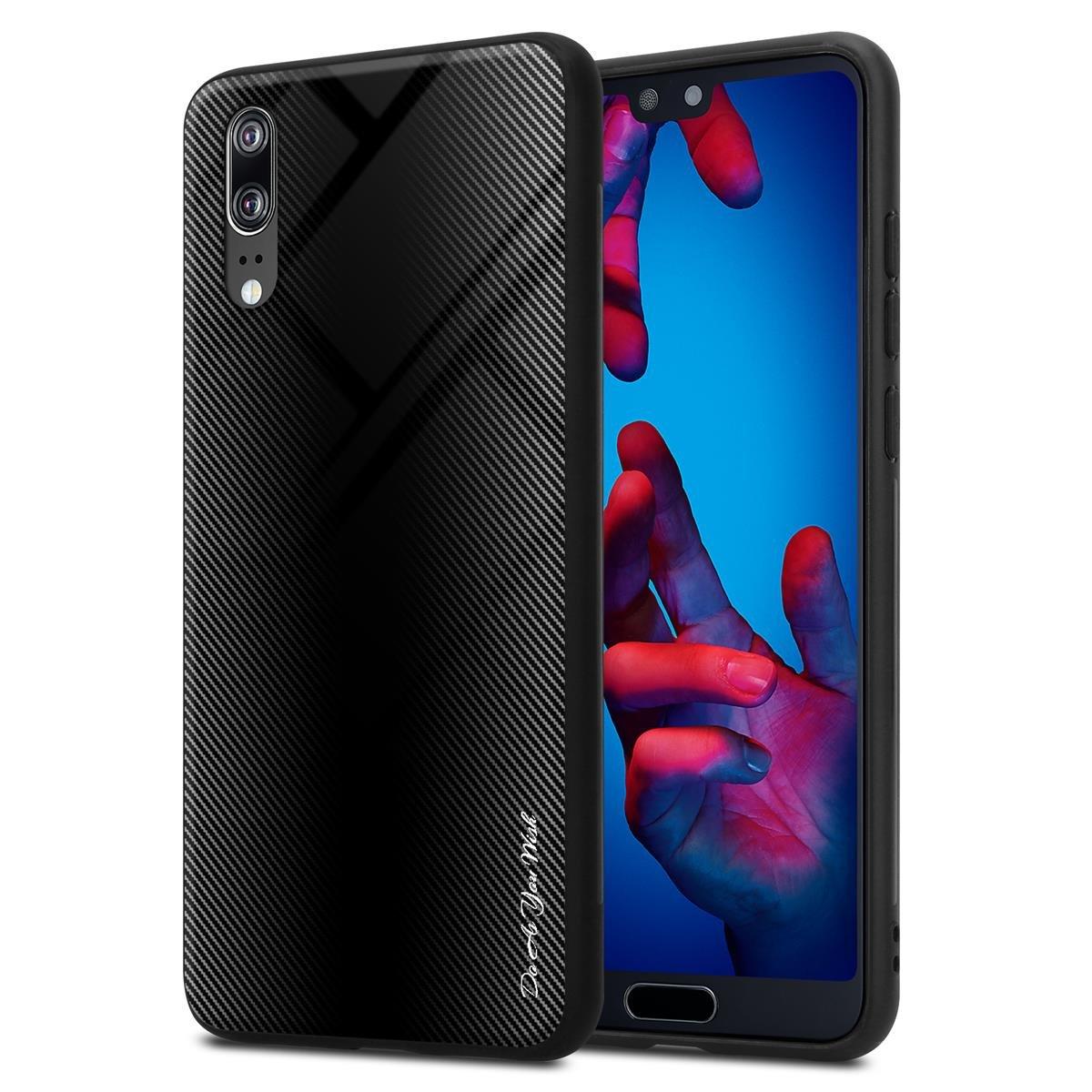 Cadorabo  Housse compatible avec Huawei P20 - Aspect rayé - Coque de protection en silicone TPU et dos en verre trempé 