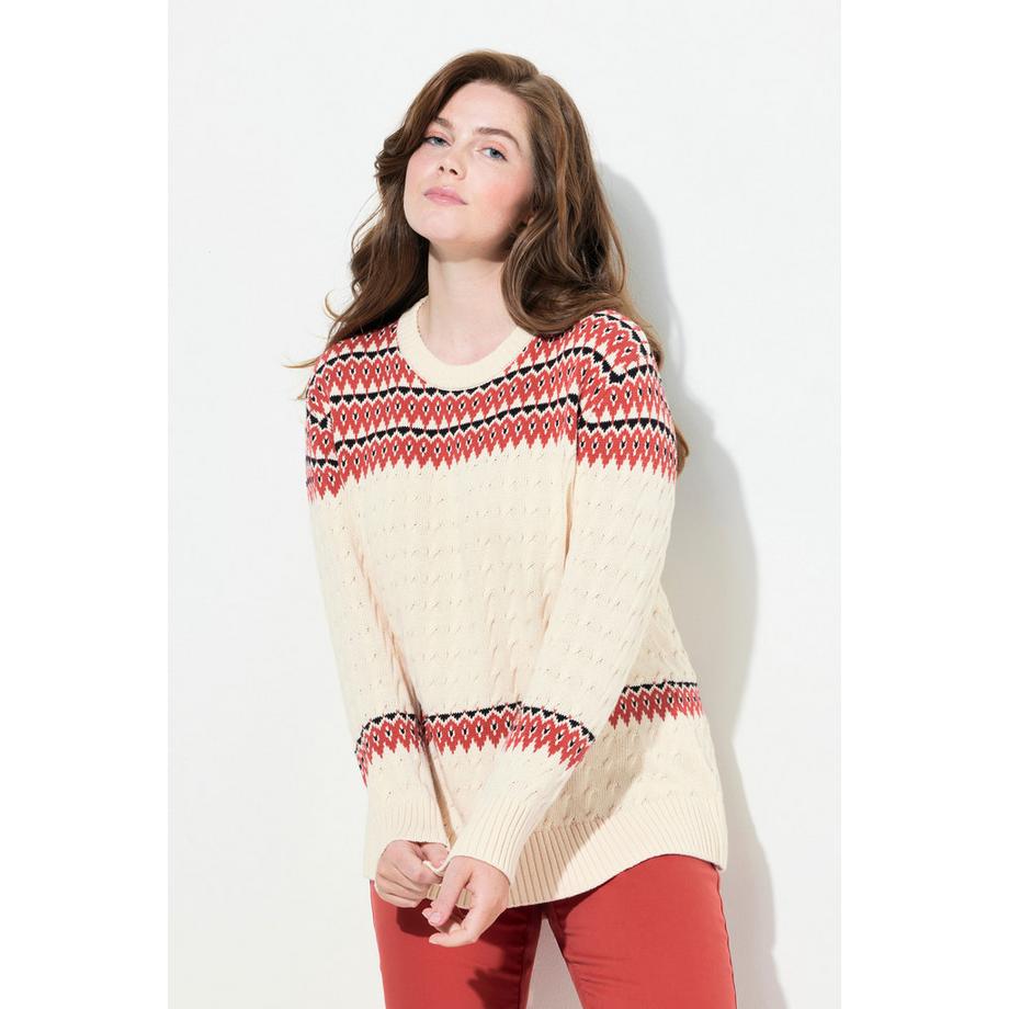 Ulla Popken Pull Fair Isle Col Rond Manches Longues  