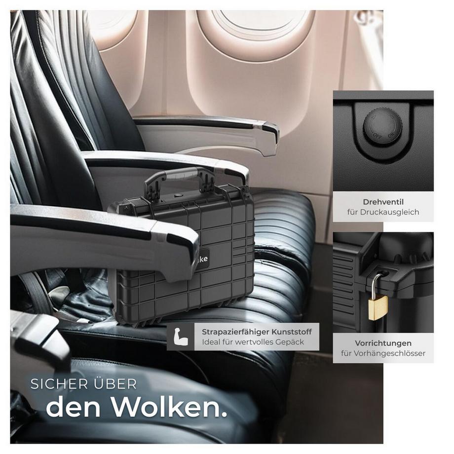 Tectake  Kamerakoffer  aus robuster Hartschale mit 3 Schaumstoffeinlagen Druckausgleichsventil 