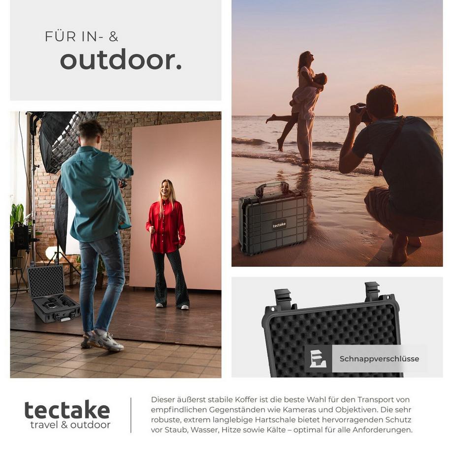 Tectake  Kamerakoffer  aus robuster Hartschale mit 3 Schaumstoffeinlagen Druckausgleichsventil 