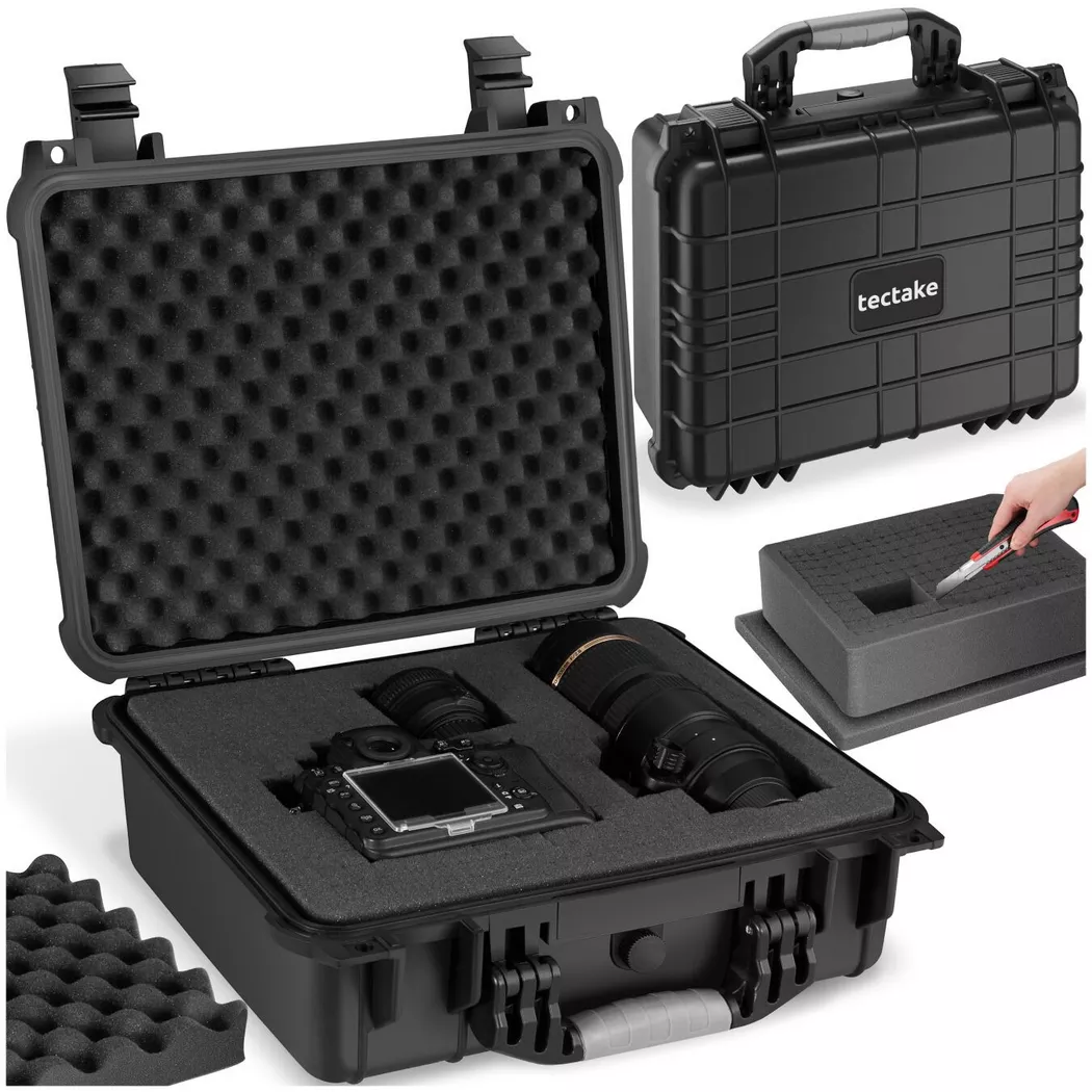 Tectake - Maletín protector universal para cámara de fotos  carcasa dura y robusta con 3 insertos de espuma  2 pestillos resistencia térmica y anticorrosión  Válvula de compensación de presión  Cierre
