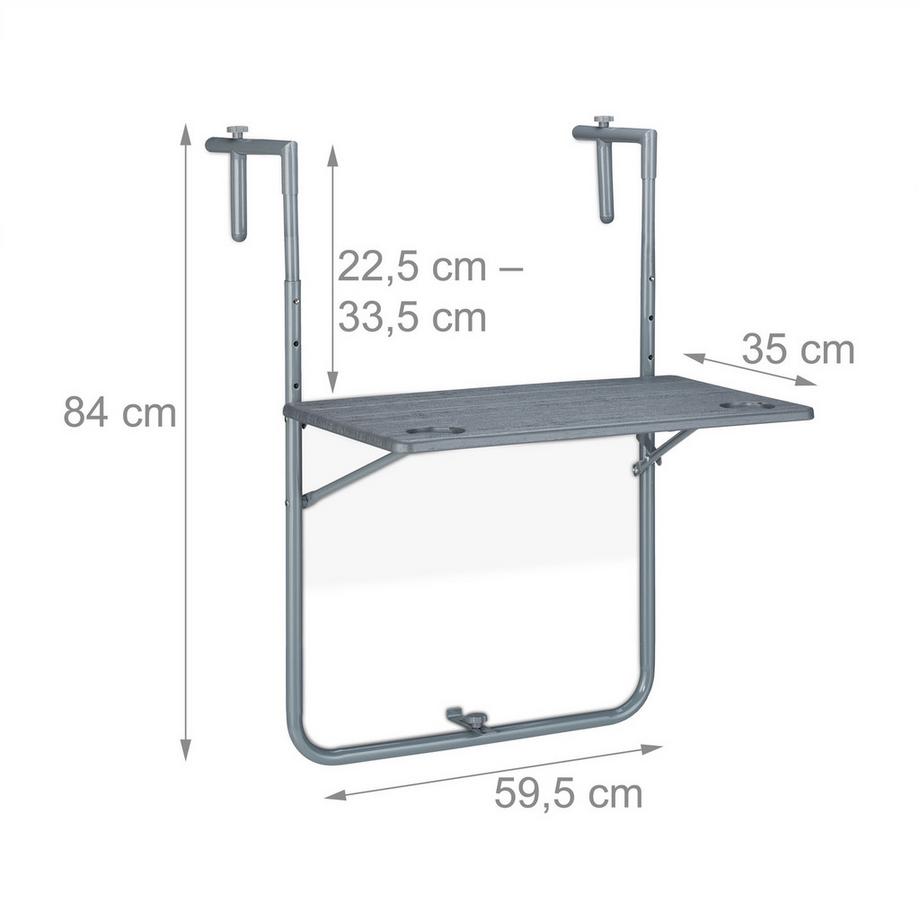B2X  Table suspendue pliable grise pour balcon 