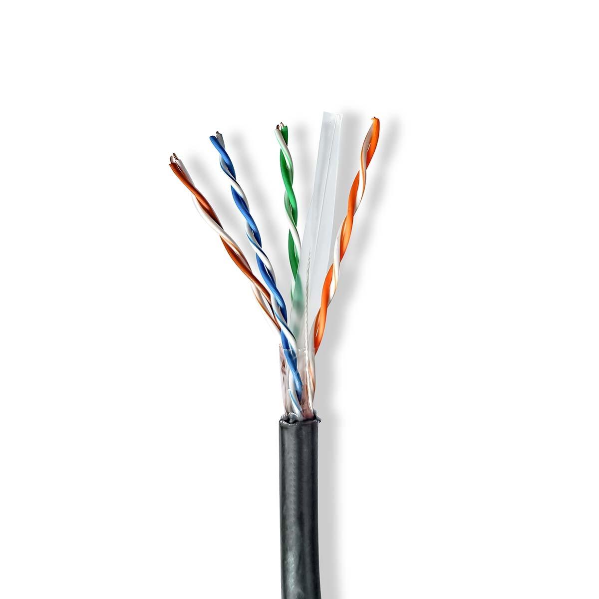 Image of Netzwerkkabelrolle | CAT6 | Schnell | U/UTP | CCA | 100,0 m | Outdoor | Rund | PE | Schwarz | Geschenkkarton