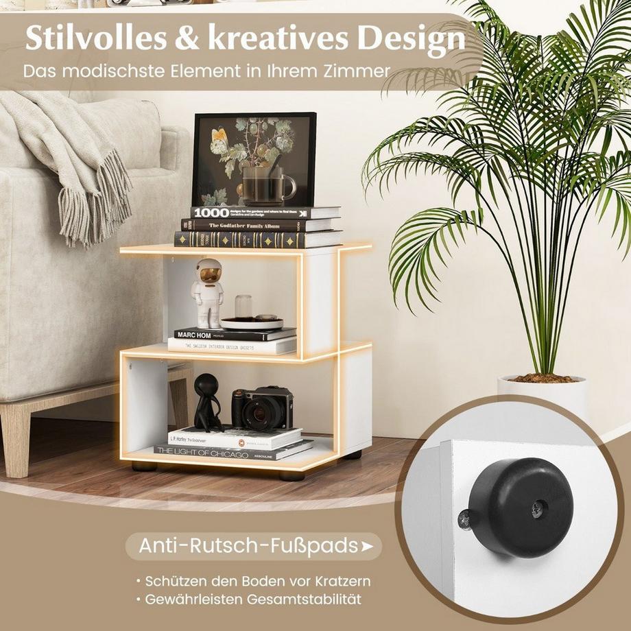 B2X 3-stufiger Beistelltisch moderner Nachttisch Couchtisch mit Ablageflächen 39,5 x 39,5 x 45 cm Weiß  