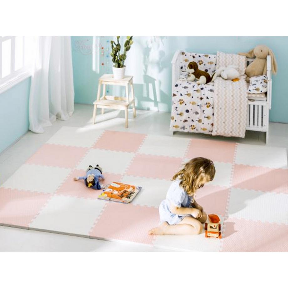 B2X  Grand tapis puzzle en mousse Ricokids 60x60 cm, 4 pièces, pêche et blanc 
